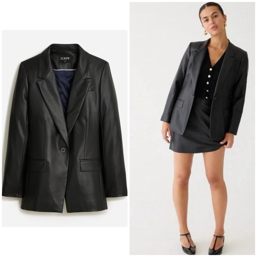 JCrew Willa Blazer Jacket in Black Faux Leather Size Women’s 2